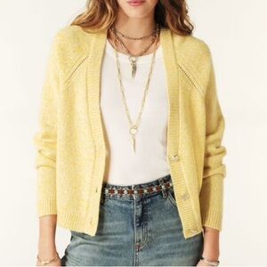 Ba&sh Carila cashmere Cardigan in yellow Jaune button up sweater size xsmall